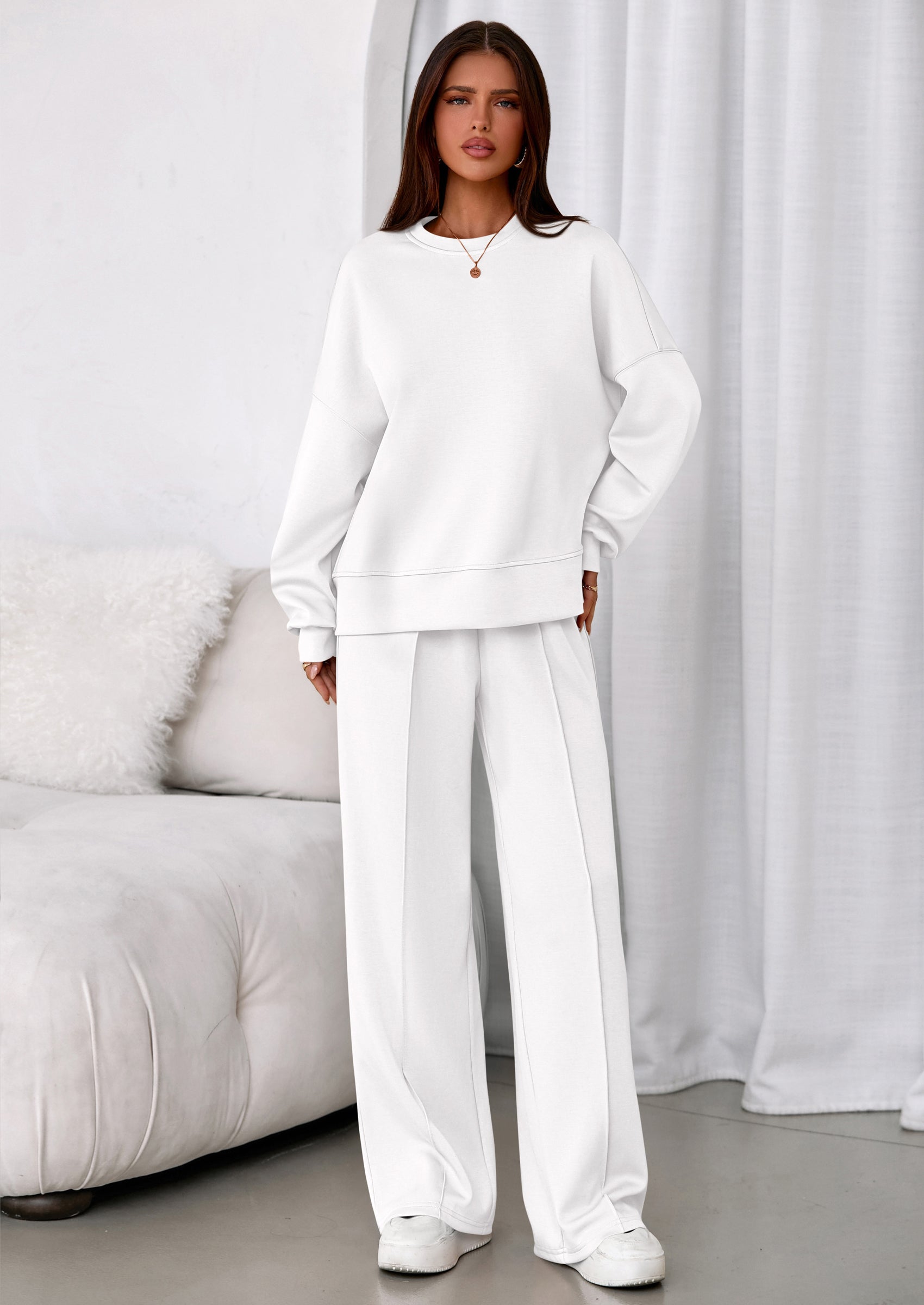 Osonn 2 Piece Sets For Women Fall Trendy Long Sleeve Sweatshirt Wide Leg Pants Loungewear Set Matching Sweatsuit