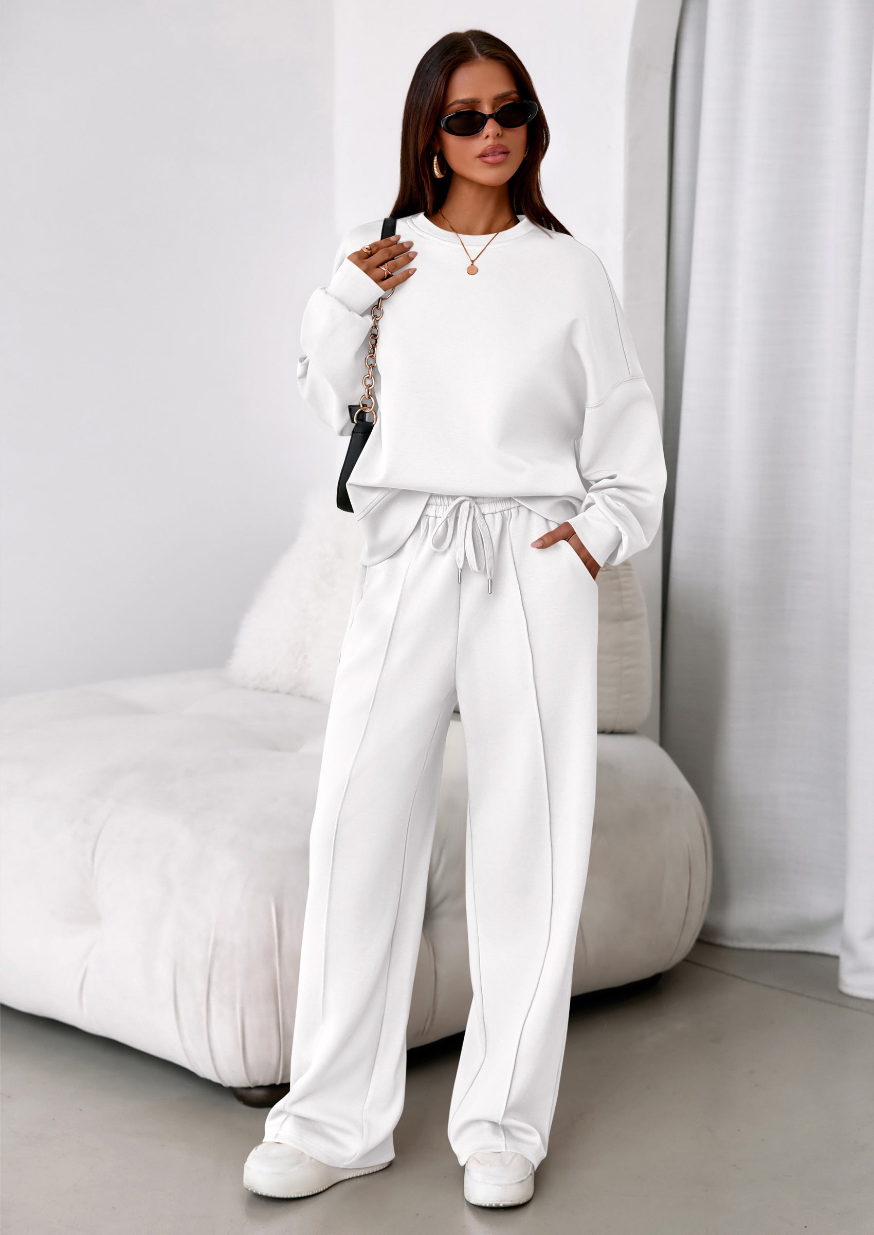 Osonn 2 Piece Sets For Women Fall Trendy Long Sleeve Sweatshirt Wide Leg Pants Loungewear Set Matching Sweatsuit