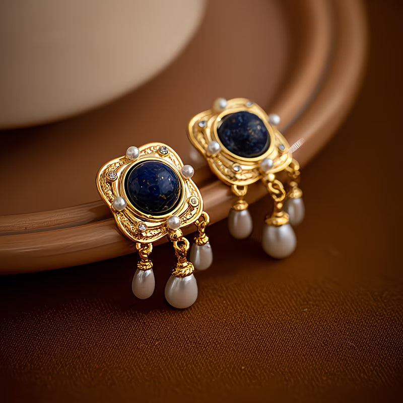 Royal Blue Pearl Chandelier Earrings — image 2