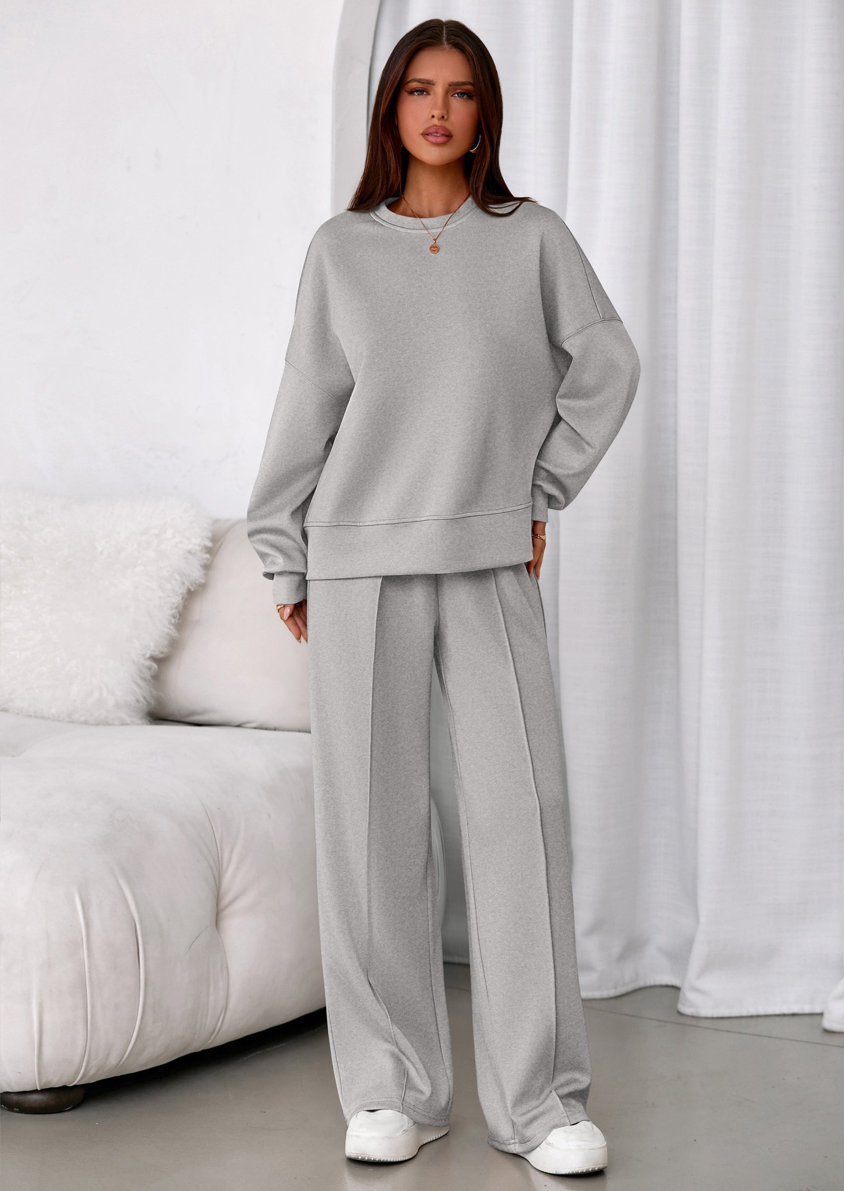 Osonn 2 Piece Sets For Women Fall Trendy Long Sleeve Sweatshirt Wide Leg Pants Loungewear Set Matching Sweatsuit