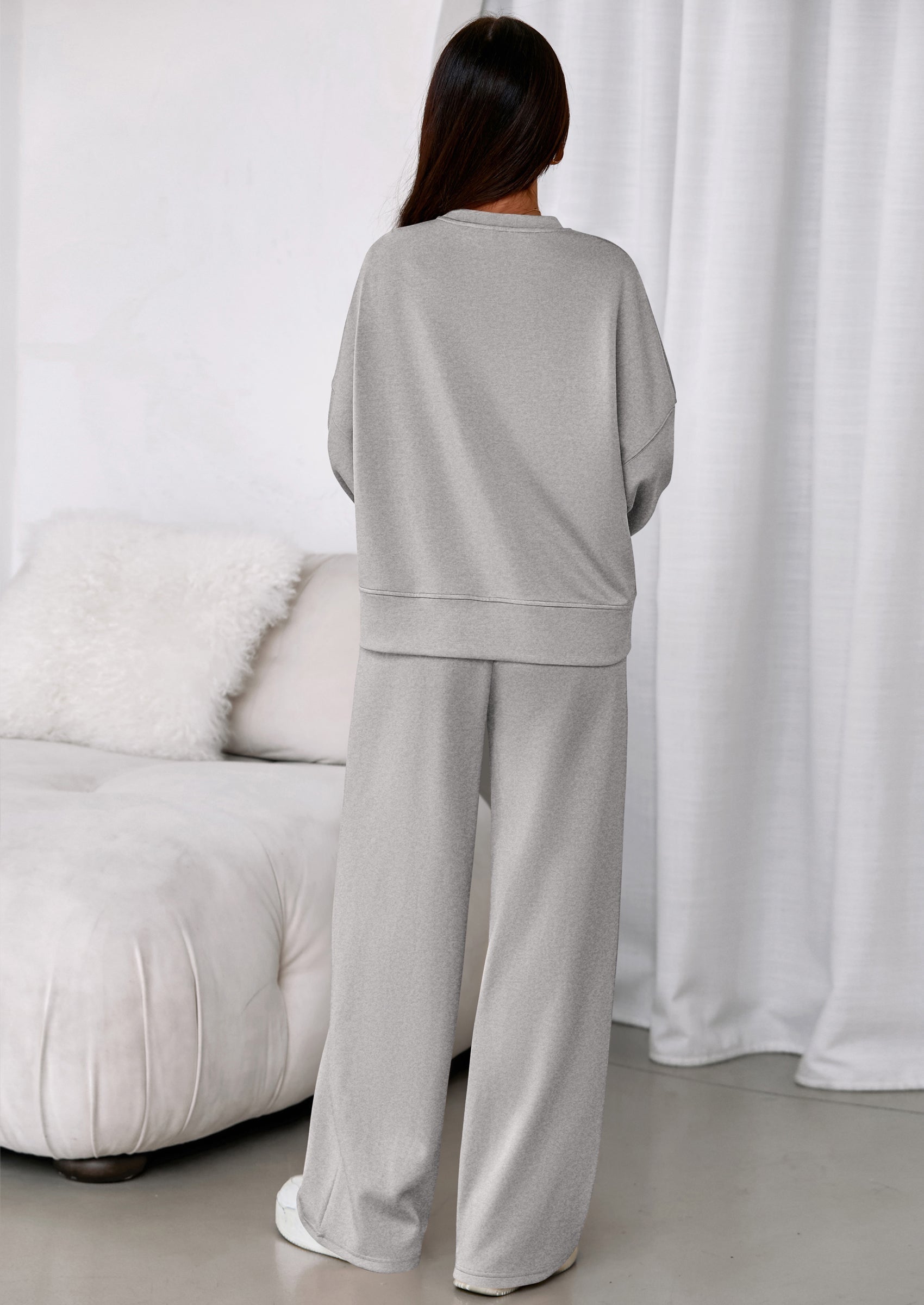 Osonn 2 Piece Sets For Women Fall Trendy Long Sleeve Sweatshirt Wide Leg Pants Loungewear Set Matching Sweatsuit