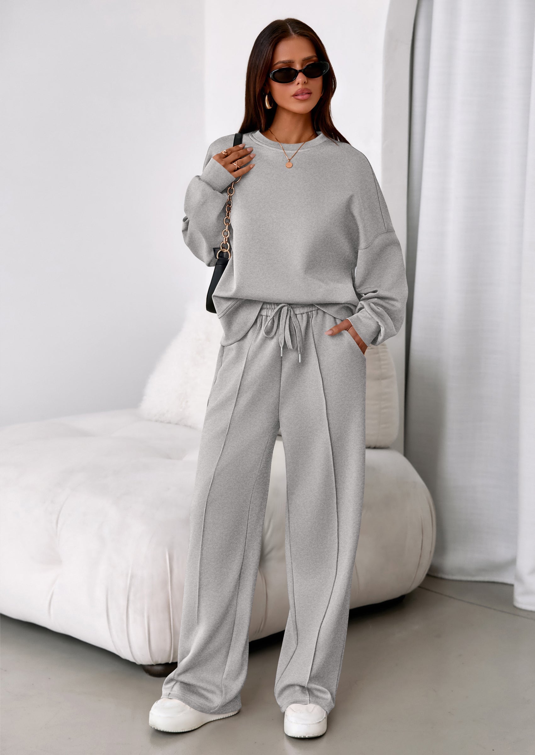 Osonn 2 Piece Sets For Women Fall Trendy Long Sleeve Sweatshirt Wide Leg Pants Loungewear Set Matching Sweatsuit