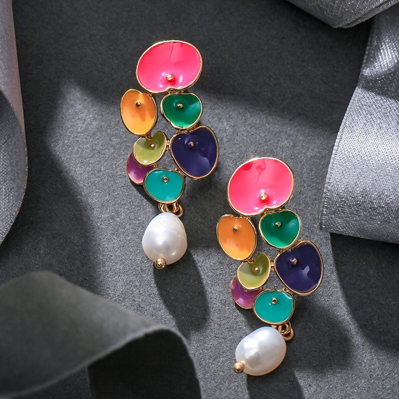 Enamel Pearl Flower Earrings — image 1