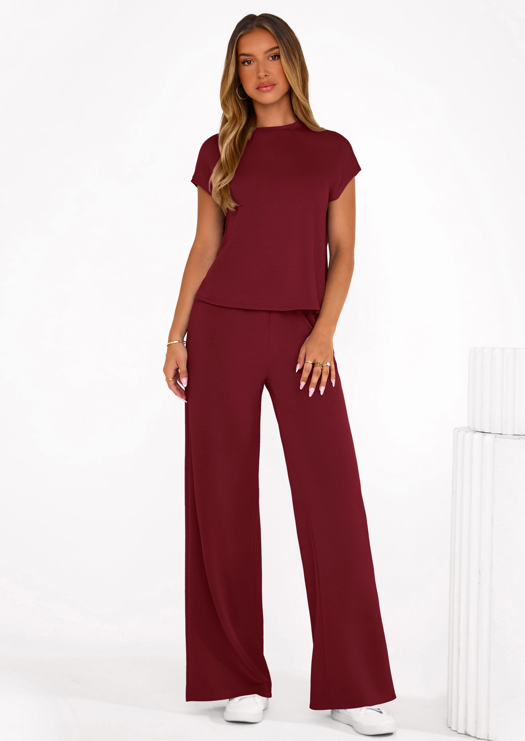 Osonn Womens 2 Piece Outfits Casual Cap Sleeve Lounge Set Summer Tracksuits Matching Sets Beach Fashion Travel Clothes