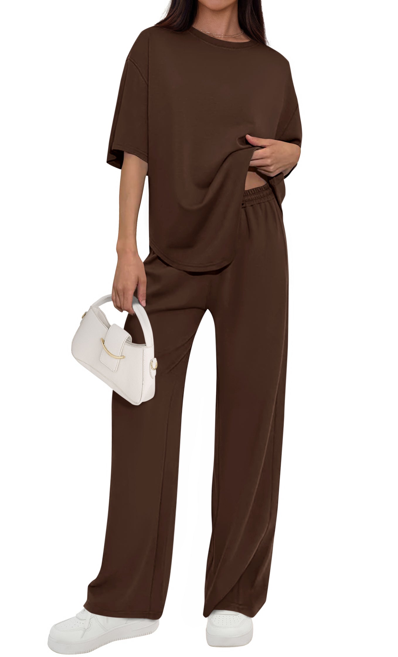 Osonn Women's Summer 2 Piece Lounge Set Short Sleeve Tops Wide Leg Pants Spring Vacation Travel Outfits Clothes