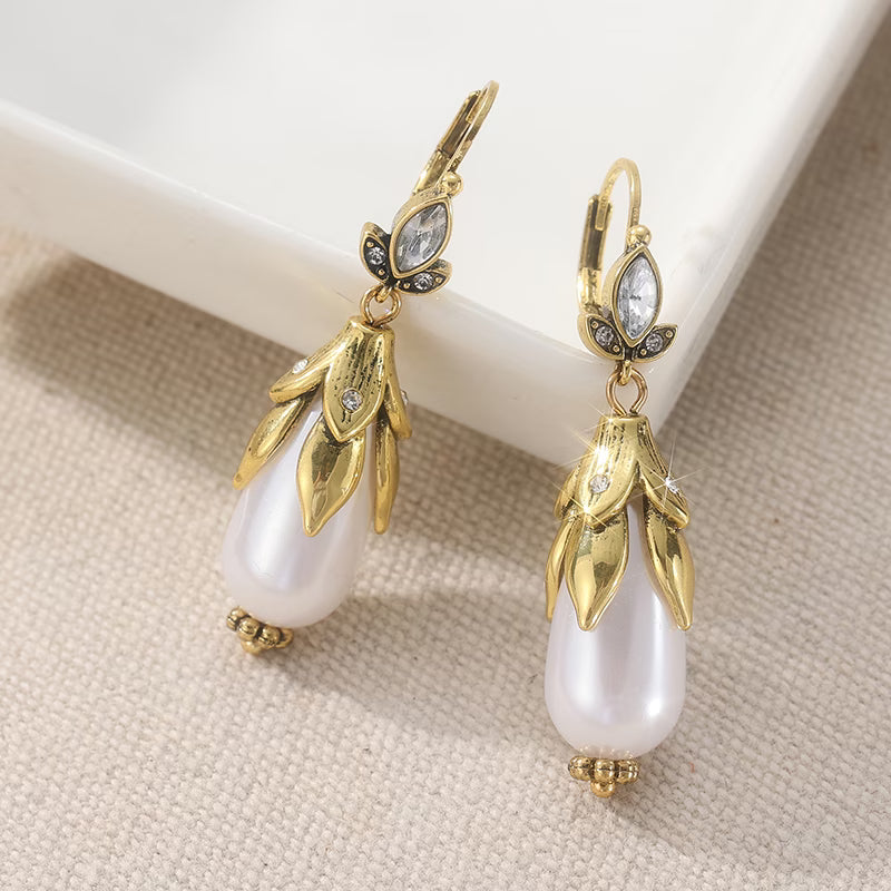Vintage Botanical Pearl Earrings — image 2