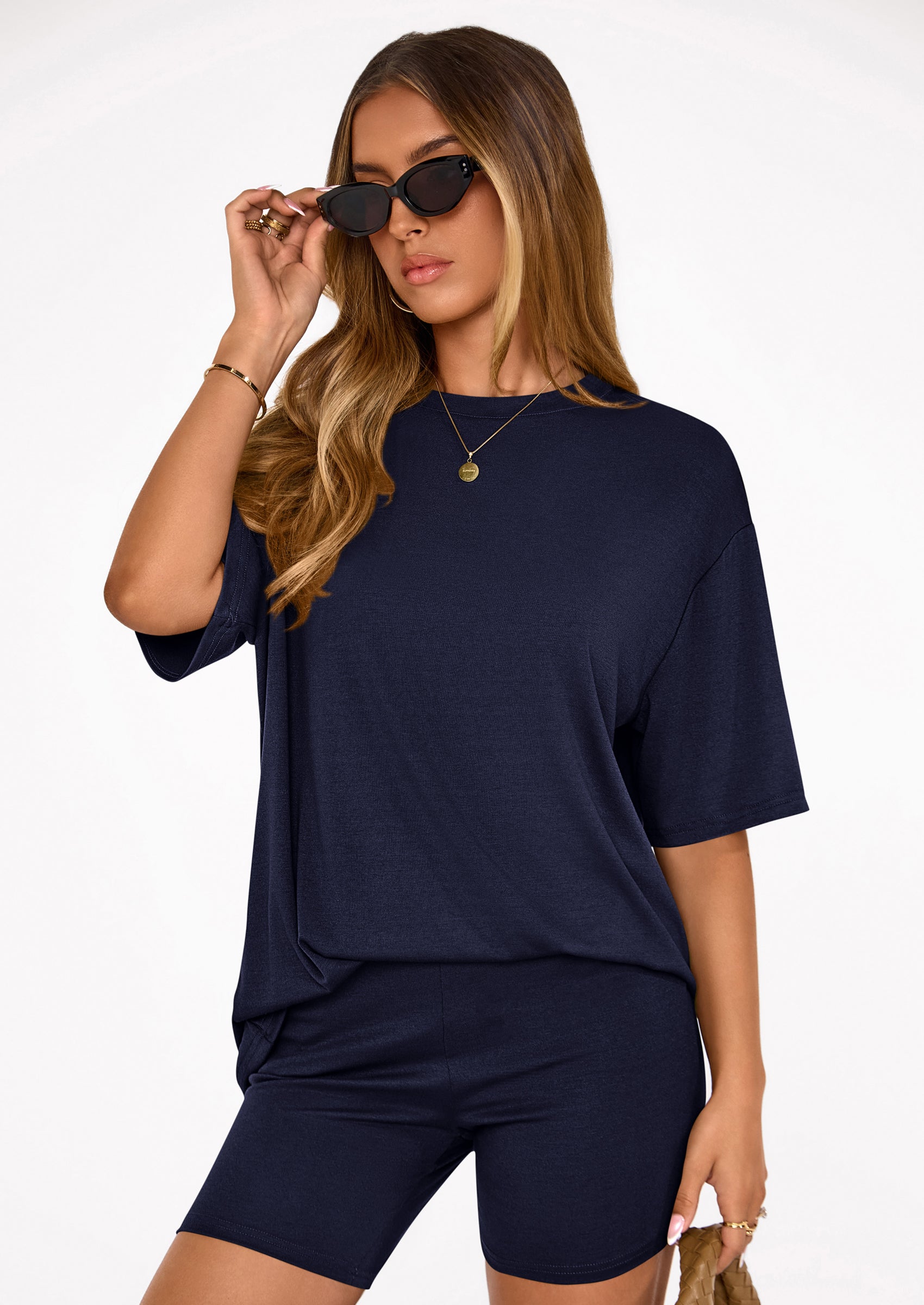 Osonn Women's Two Piece Matching Lounge Sets Summer Casual Tops Short Sleeve Shirts Shorts Travel Airport Outfits