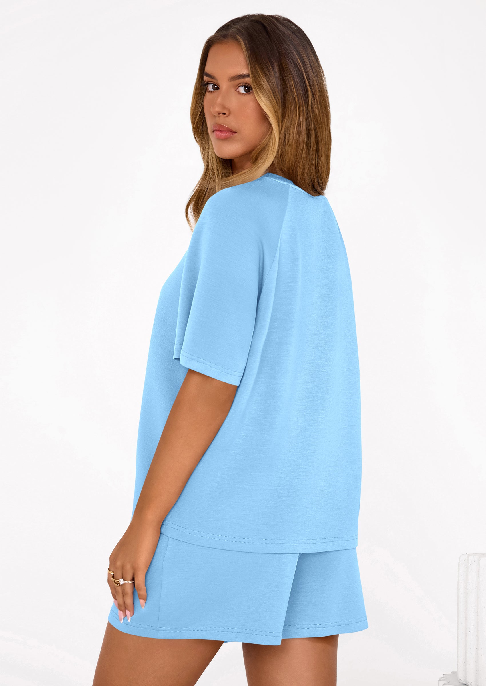 Osonn Women's 2 Piece Lounge Sets Short Sleeve Shirts Casual Tops Shorts Matching Clothing Summer Airport Outfits