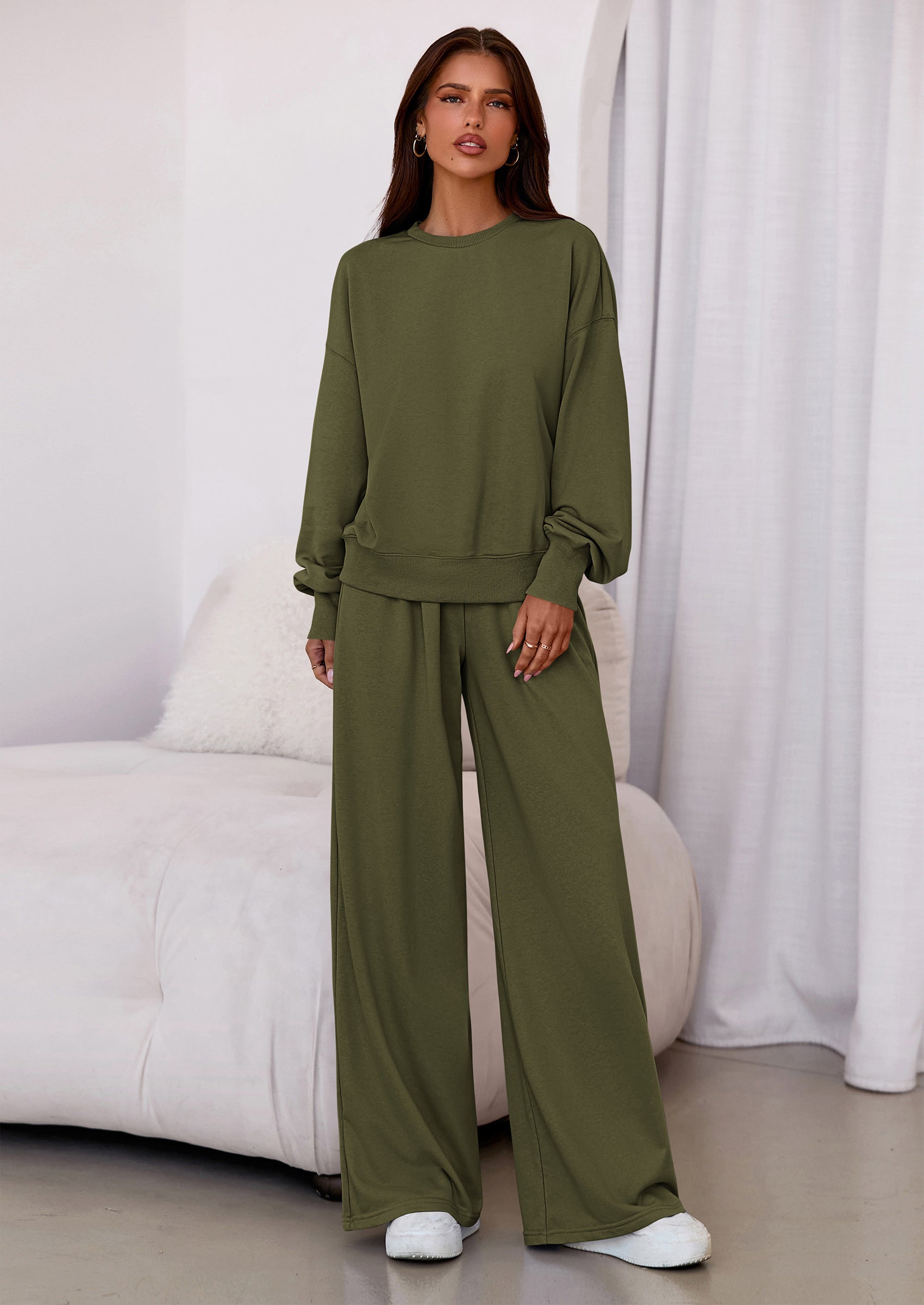 Osonn Womens 2 Piece Sets Long Sleeve Sweatshirt Wide Leg Pants Loose Matching Lounge Set Trendy Fall Outfits