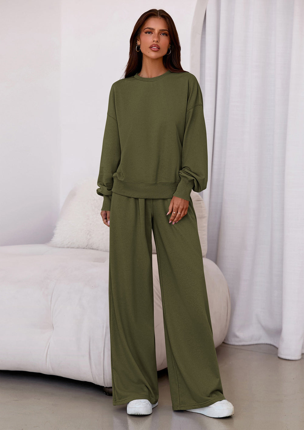 Osonn Womens 2 Piece Sets Long Sleeve Sweatshirt Wide Leg Pants Loose Matching Lounge Set Trendy Fall Outfits