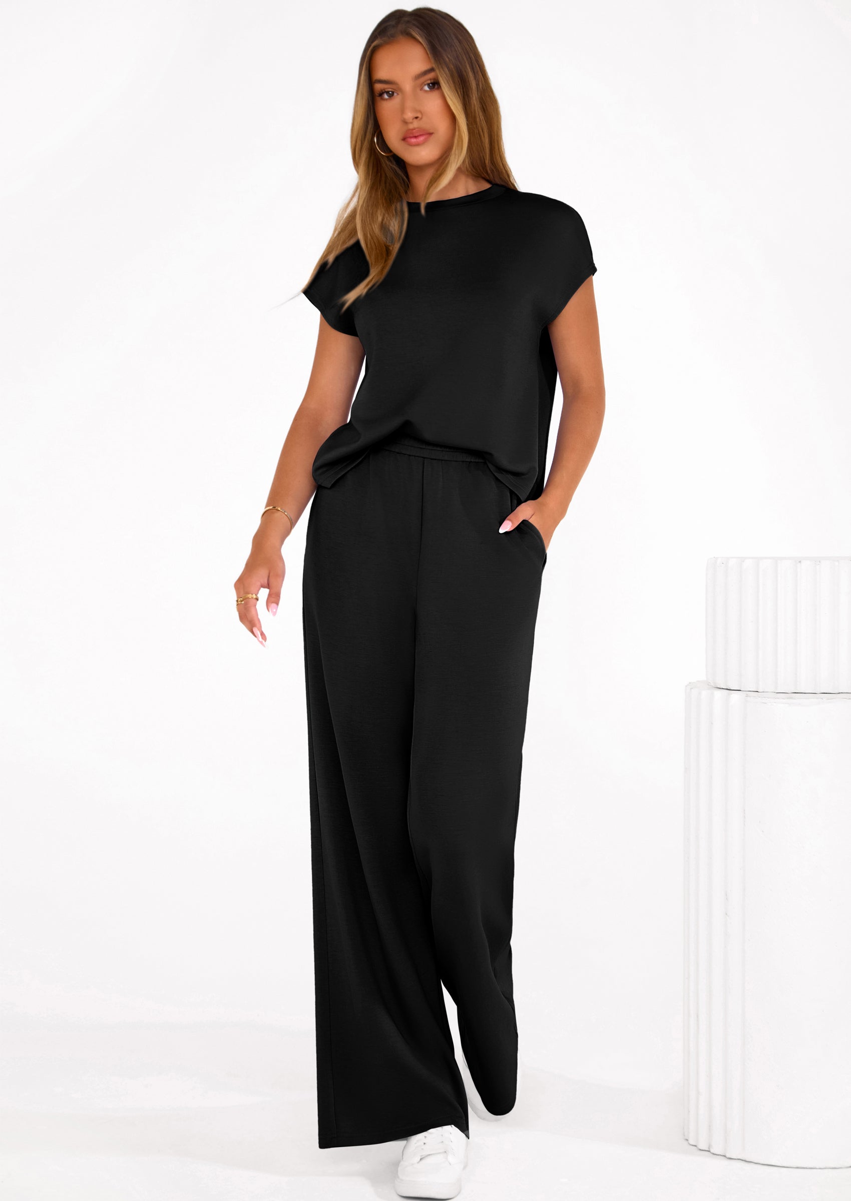 Osonn Womens 2 Piece Outfits Casual Cap Sleeve Lounge Set Summer Tracksuits Matching Sets Beach Fashion Travel Clothes