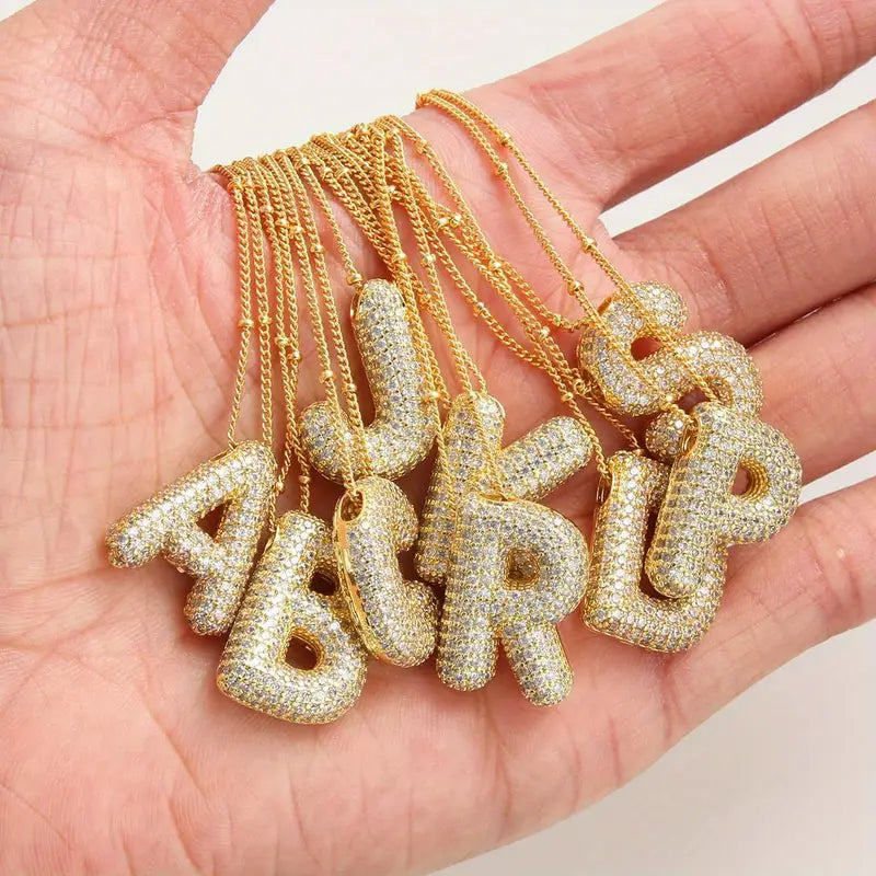 Bubble Letter Gold Initial Necklace — image 5