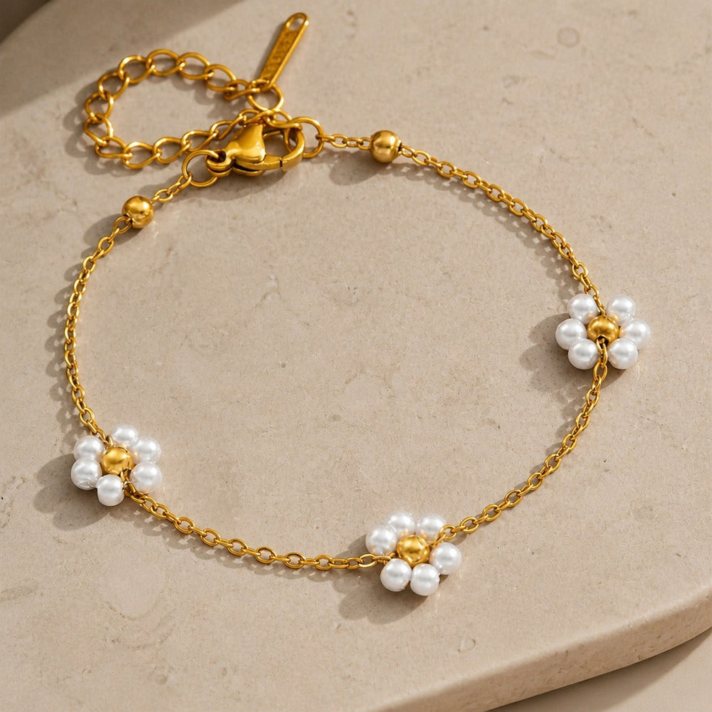 Gold Pearl Flower Bracelet — image 2