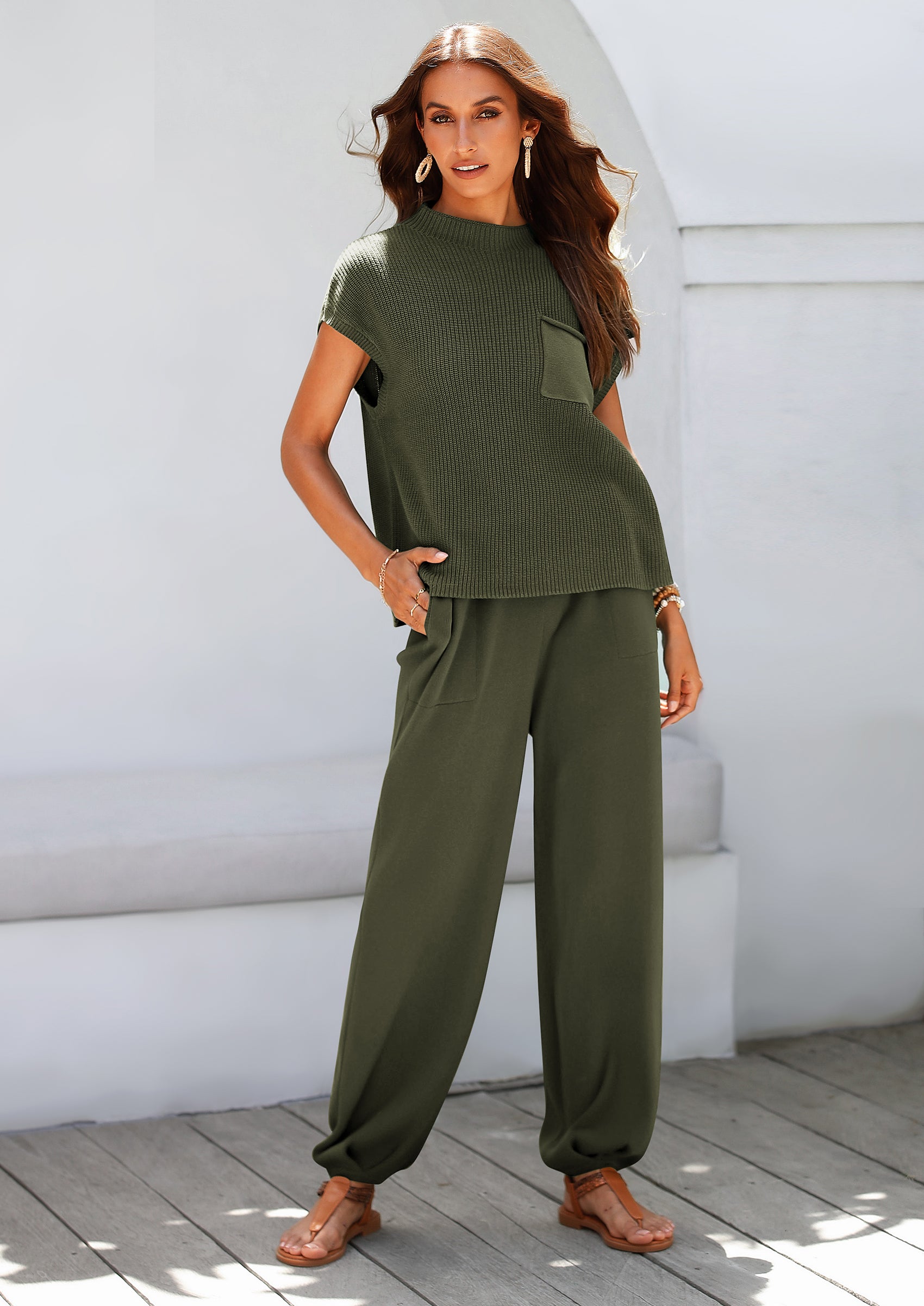 Osonn Womens Two Piece Outfits Sweater Sets Knit Pullover Tops And High Waisted Pants Matching Tracksuit Sweatsuit Set