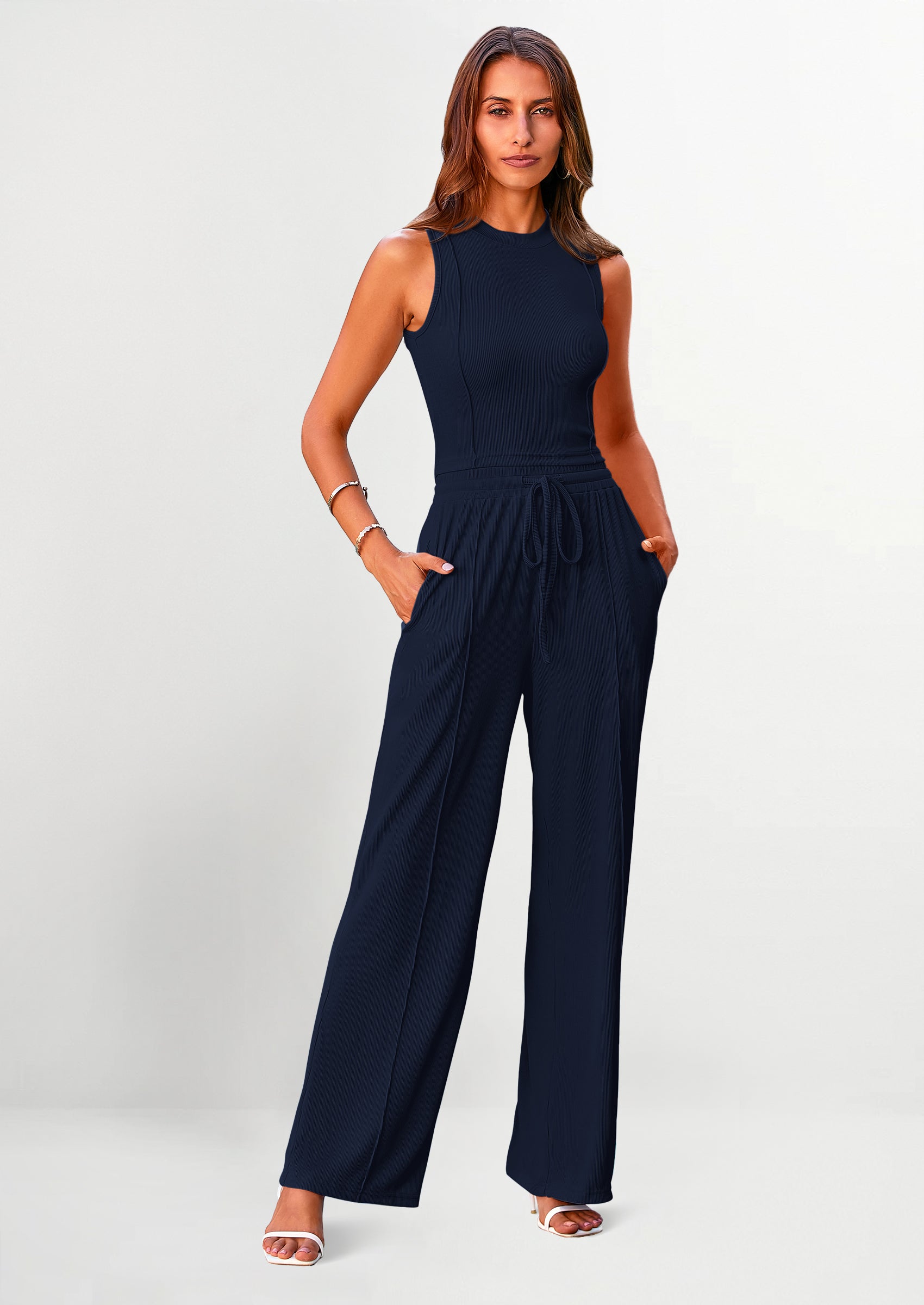 Osonn Women's Summer 2 Piece Loungewear Set Cropped Tank Top Wide Leg Sweatpants Tracksuit Casual Outfits
