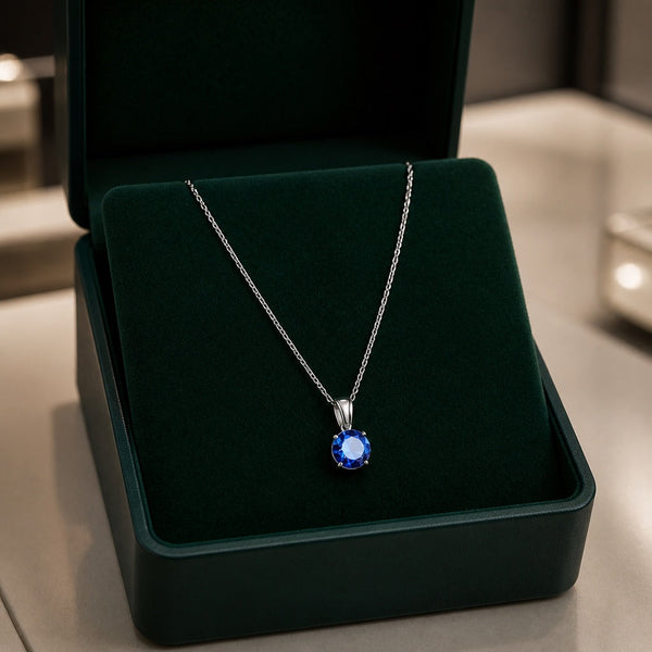 Round Cut Sapphire White Gold Necklace — image 1