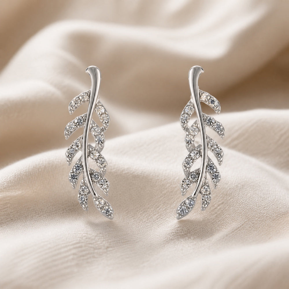 Shimmering Leaf Zirconia Earrings — image 1
