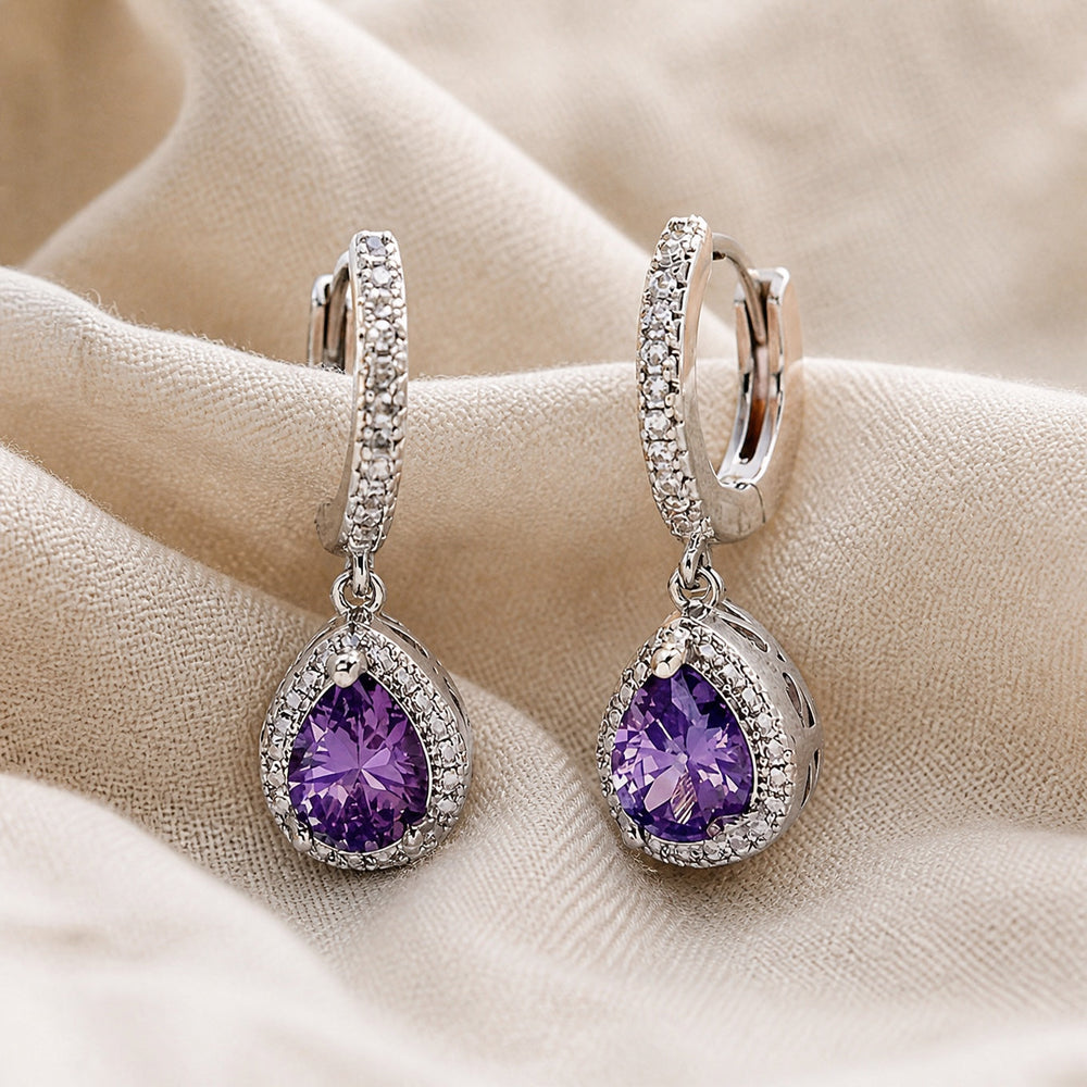 Teardrop Inlaid Zirconia Earrings — image 1