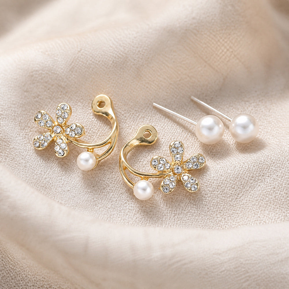 Floral Pearl Stud Earrings — image 1