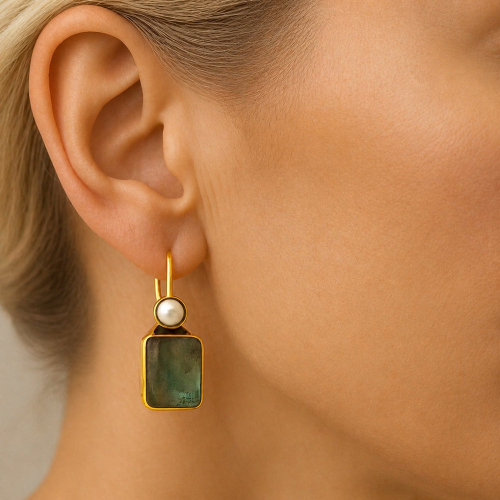 Boho Green Inlaid Pearl Earrings — image 2