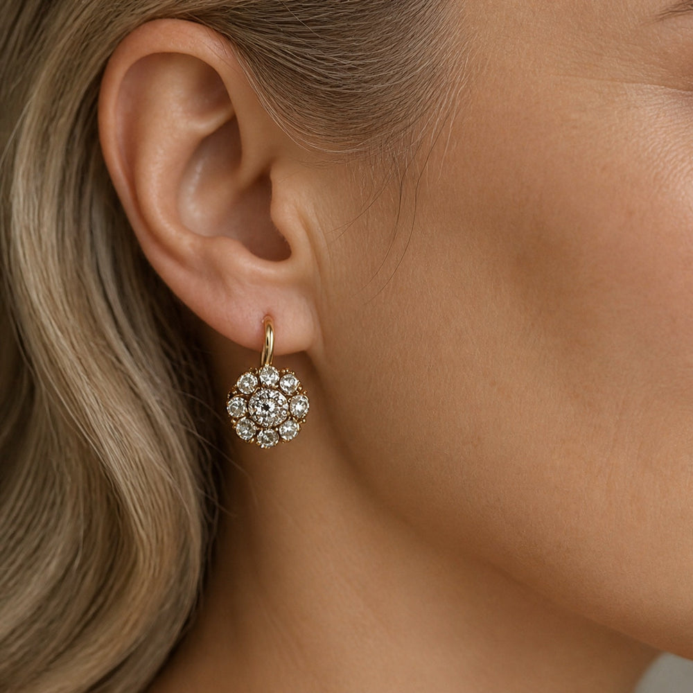 Vintage Inlaid Crystal Gold Earrings — image 2