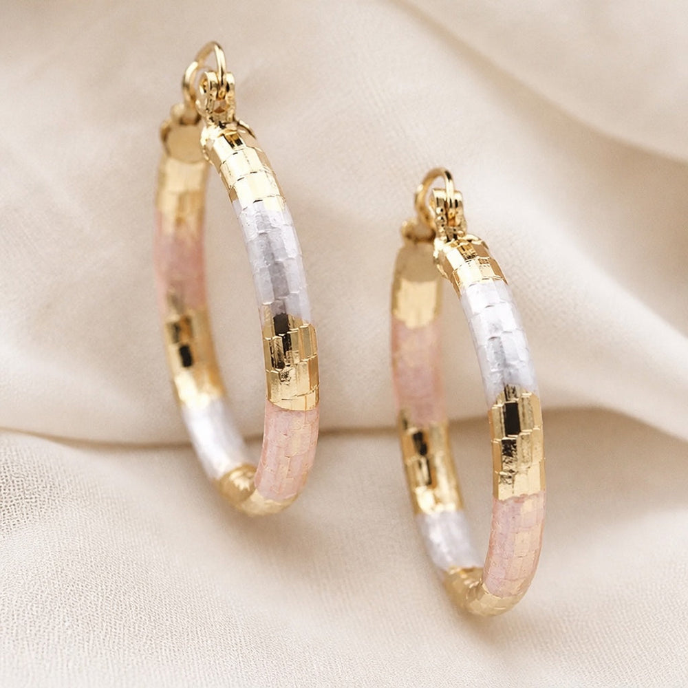 Gold and White Rose Hoop Earrings — image 1