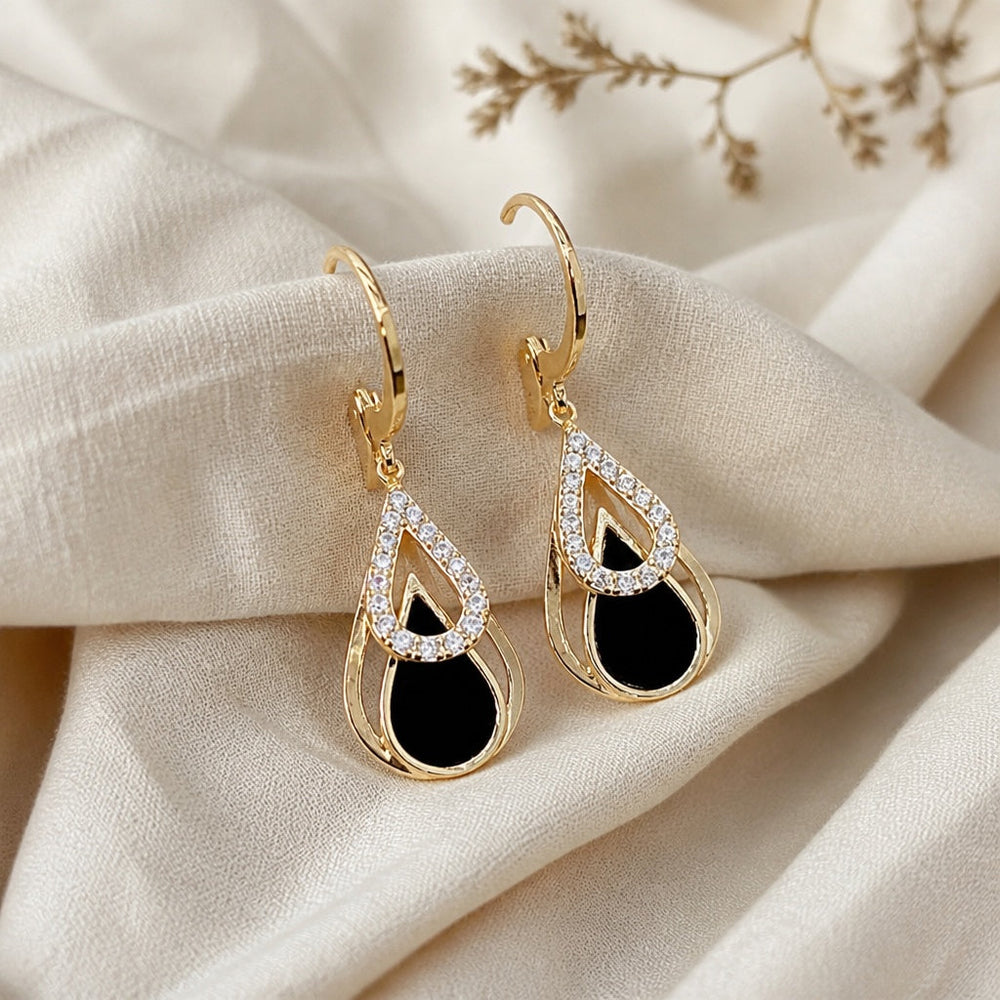 Black Drop Zirconia Gold Earrings — image 1
