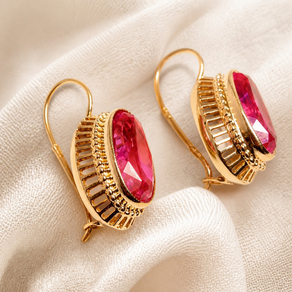 Vintage Pink Crystal Rose Earrings — image 1