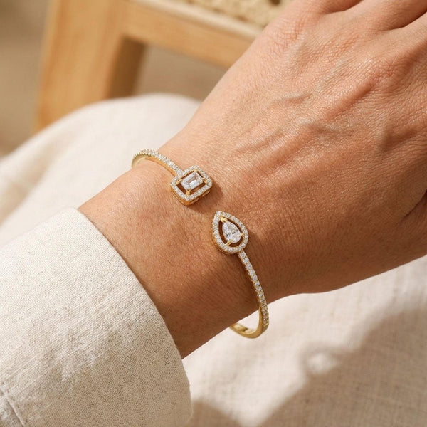 Two Stone Gold Open Cuff Bracelet — image 1