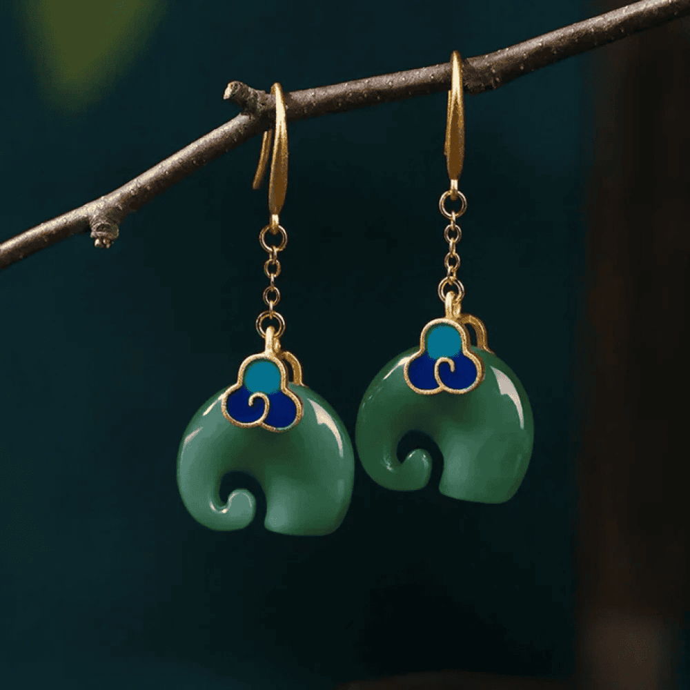 Retro Green Elephant Earrings — image 1