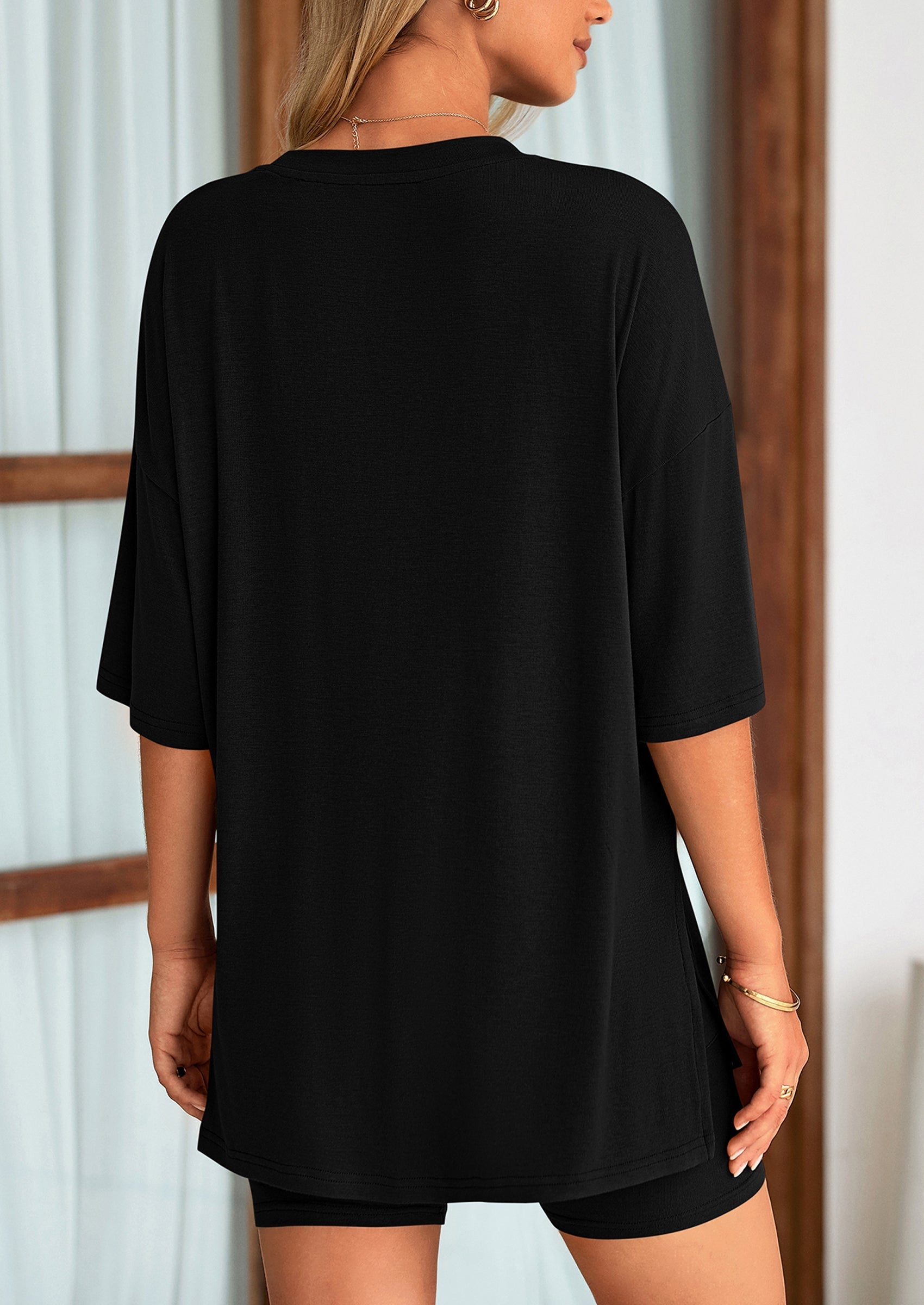 Osonn Women's Two Piece Lounge Set Summer Casual Oversized Shirts Biker Shorts Matching Airport Travel Outfit
