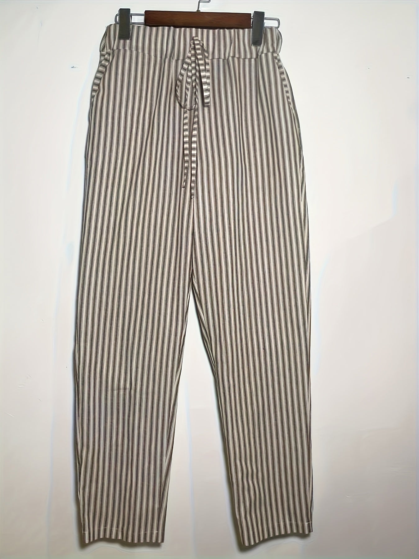 Women's Striped Wide-Leg Casual Pants - High-Waisted, Lightweight Polyester, Machine Washable, All-Season Comfort with Side Stripe Detail