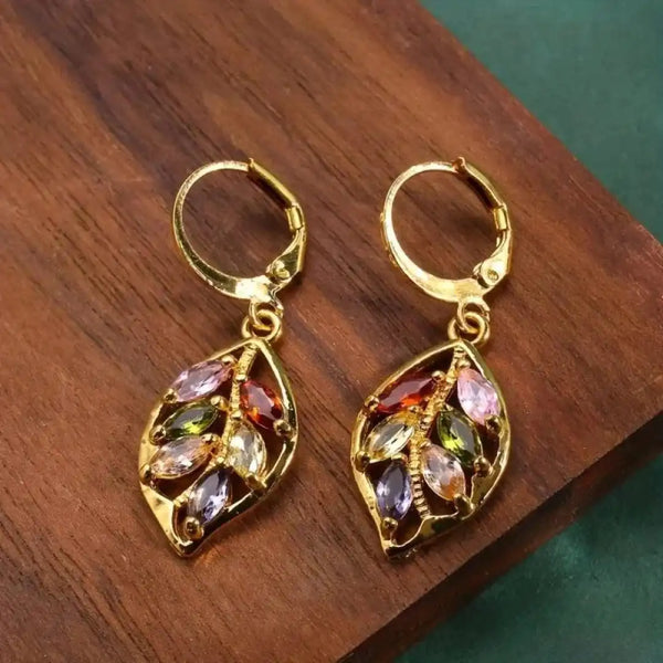Vintage Gold Leaf Colorful Earrings — image 1