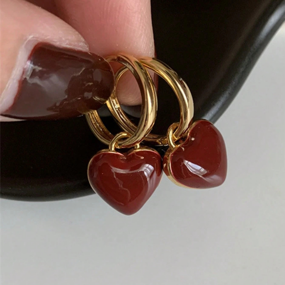 Red Heart Gold Hoop Earrings — image 2