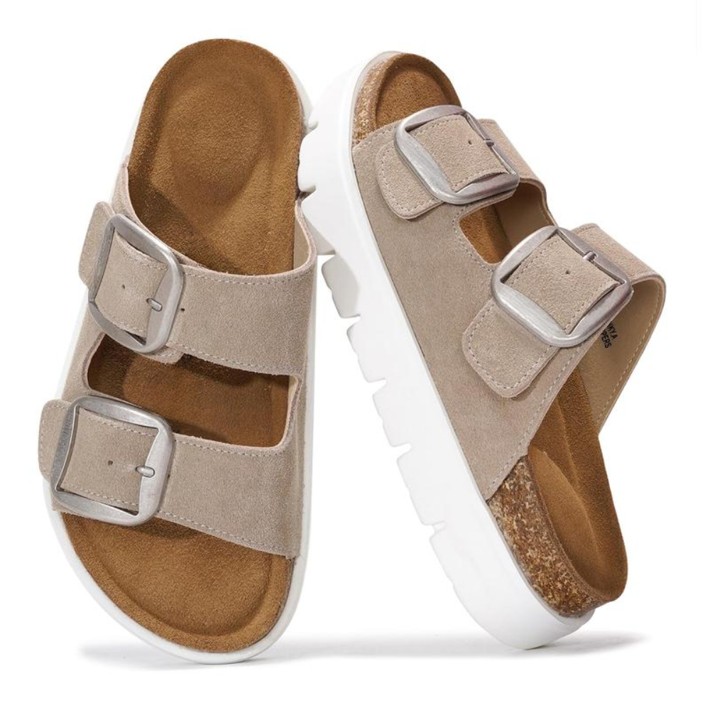 Greece Chunky Suede Sandals – Double Buckle, All-Day Comfort