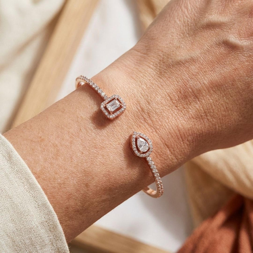 Two Stone Gold Open Cuff Bracelet — image 3