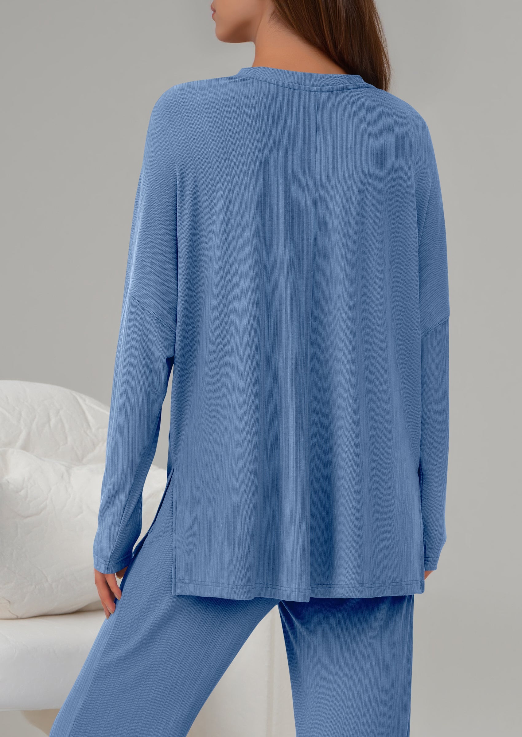 Osonn 2 Piece Lounge Sets for Women Fall Outfits Casual Loose Long Sleeve Tops Wide Leg Pants Matching Pajama Set
