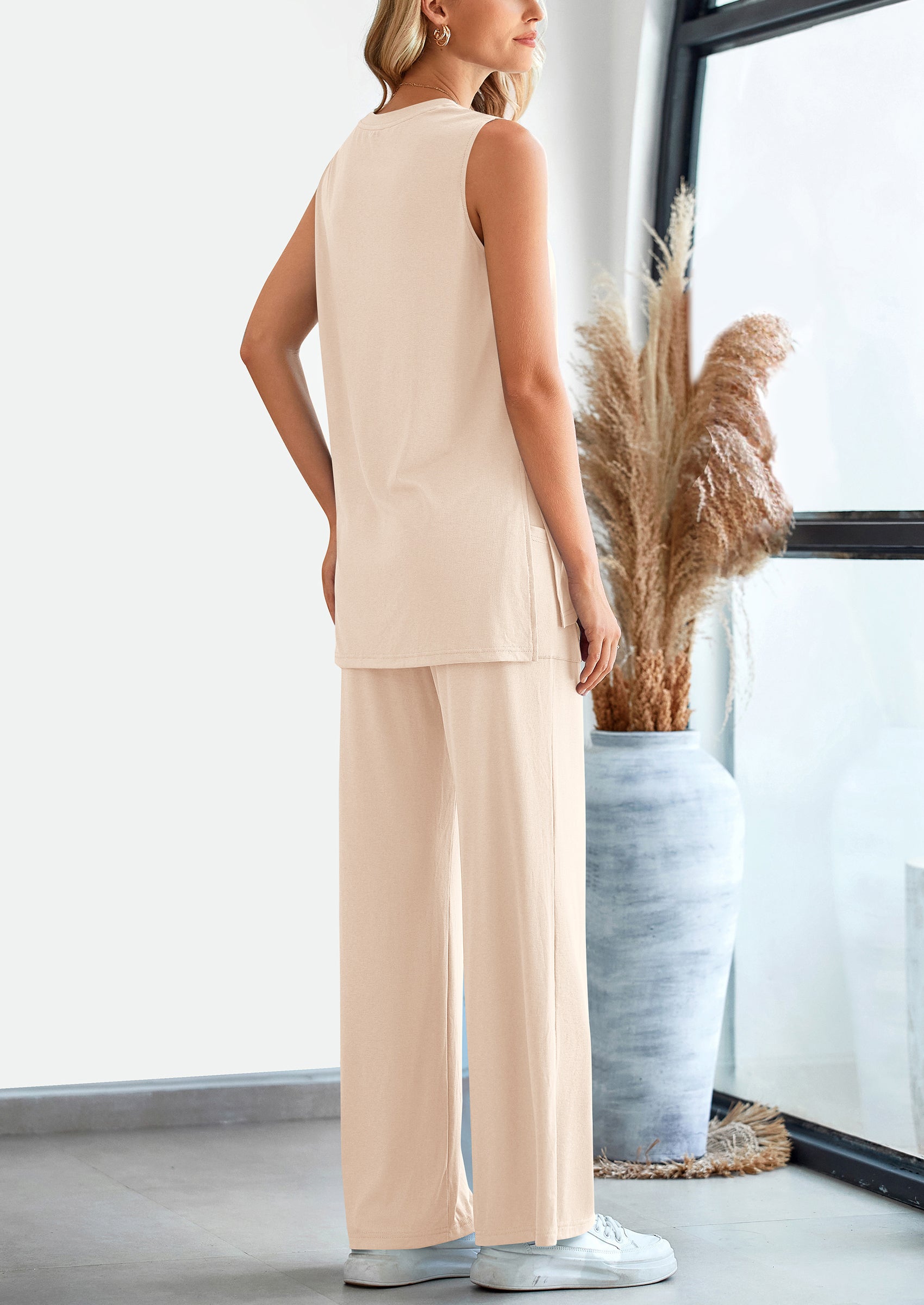 Osonn 2 Piece Set Loose Tank Top Wide Leg Pants Casual Matching Outfits Tracksuit