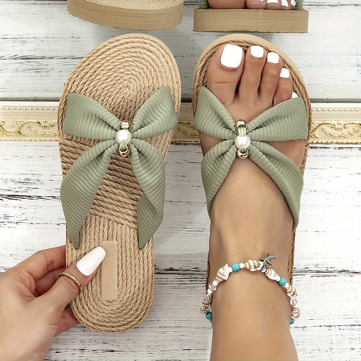 OSONN - Pearl Espadrille Bow Slides
