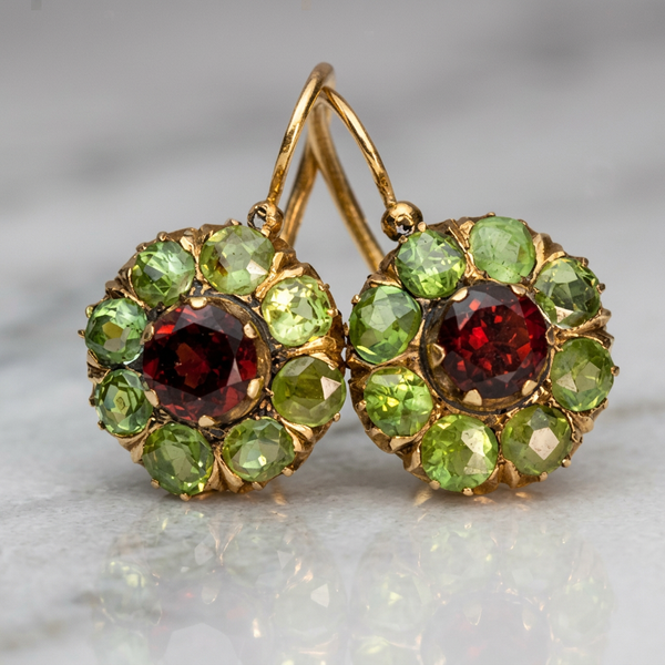 Retro Round Crystal Earrings in Green and Red — image 1