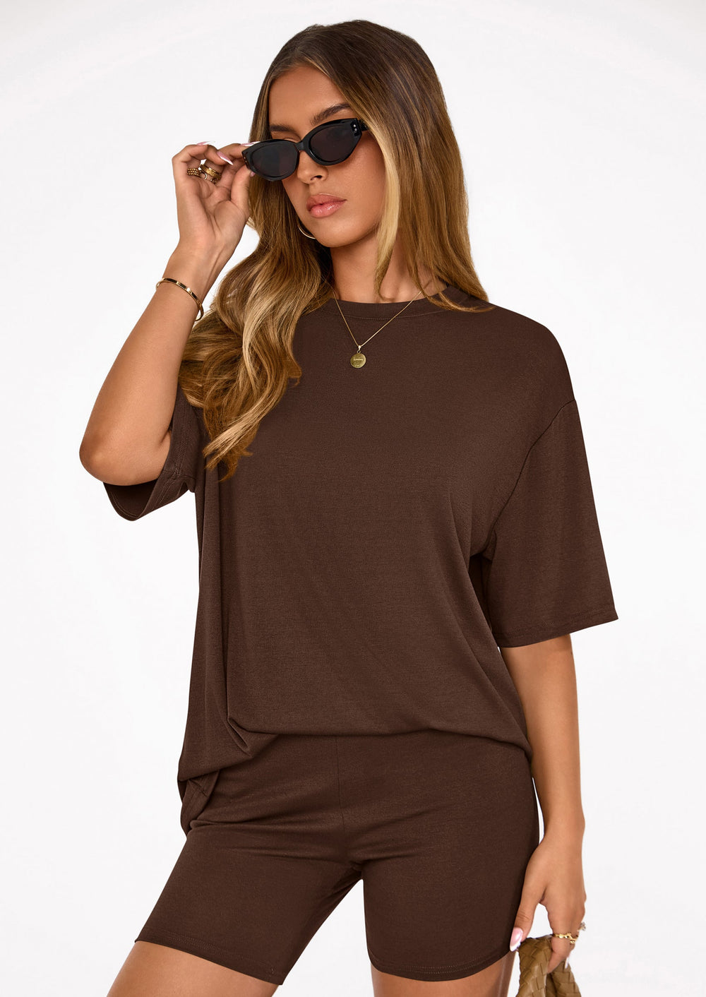 Osonn Women's Two Piece Matching Lounge Sets Summer Casual Tops Short Sleeve Shirts Shorts Travel Airport Outfits