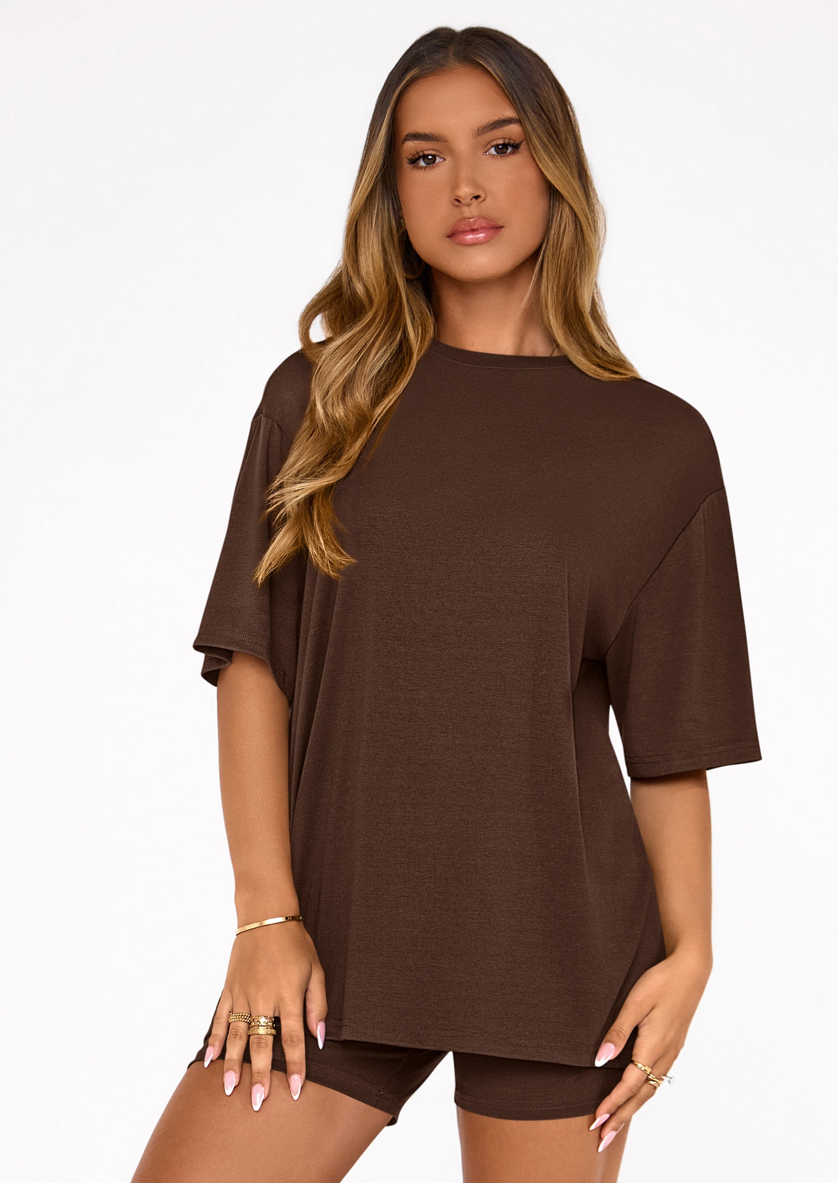 Osonn Women's Two Piece Matching Lounge Sets Summer Casual Tops Short Sleeve Shirts Shorts Travel Airport Outfits