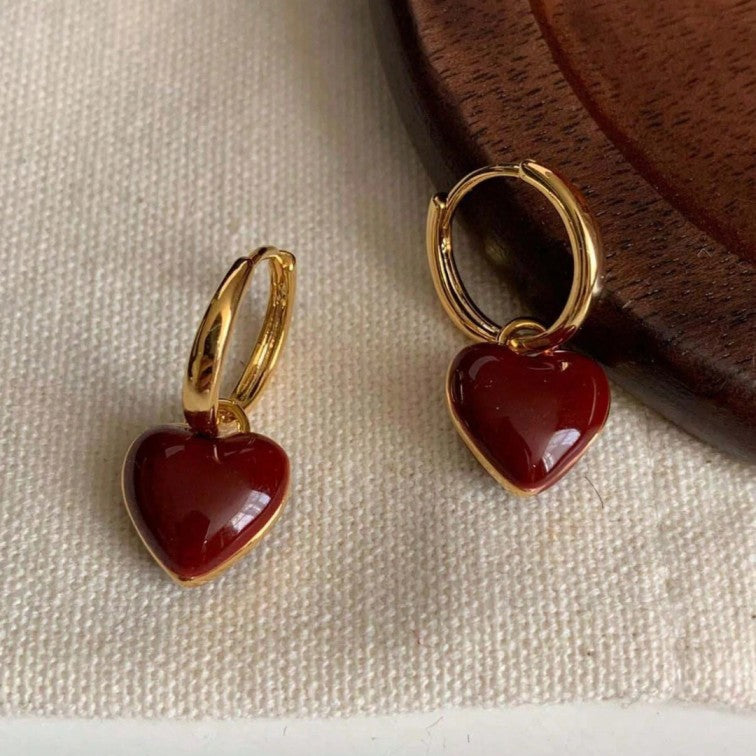 Red Heart Gold Hoop Earrings — image 1