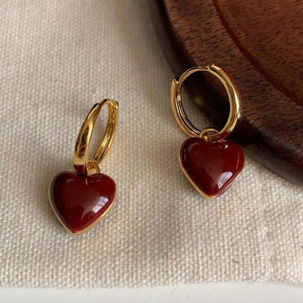 Red Heart Gold Hoop Earrings — image 1
