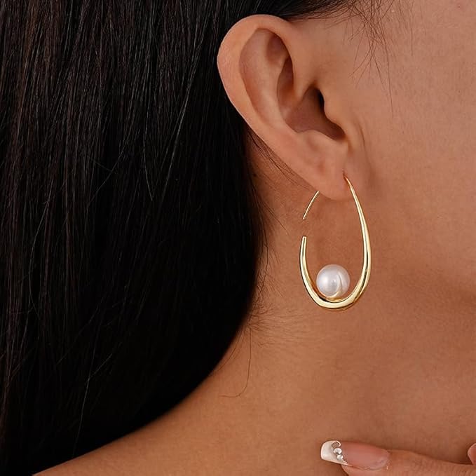 Crescent Pearl Hoop Earrings — image 2