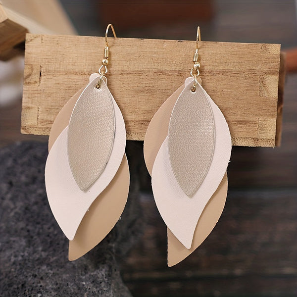 Layered Leaf Leather Earrings — image 1