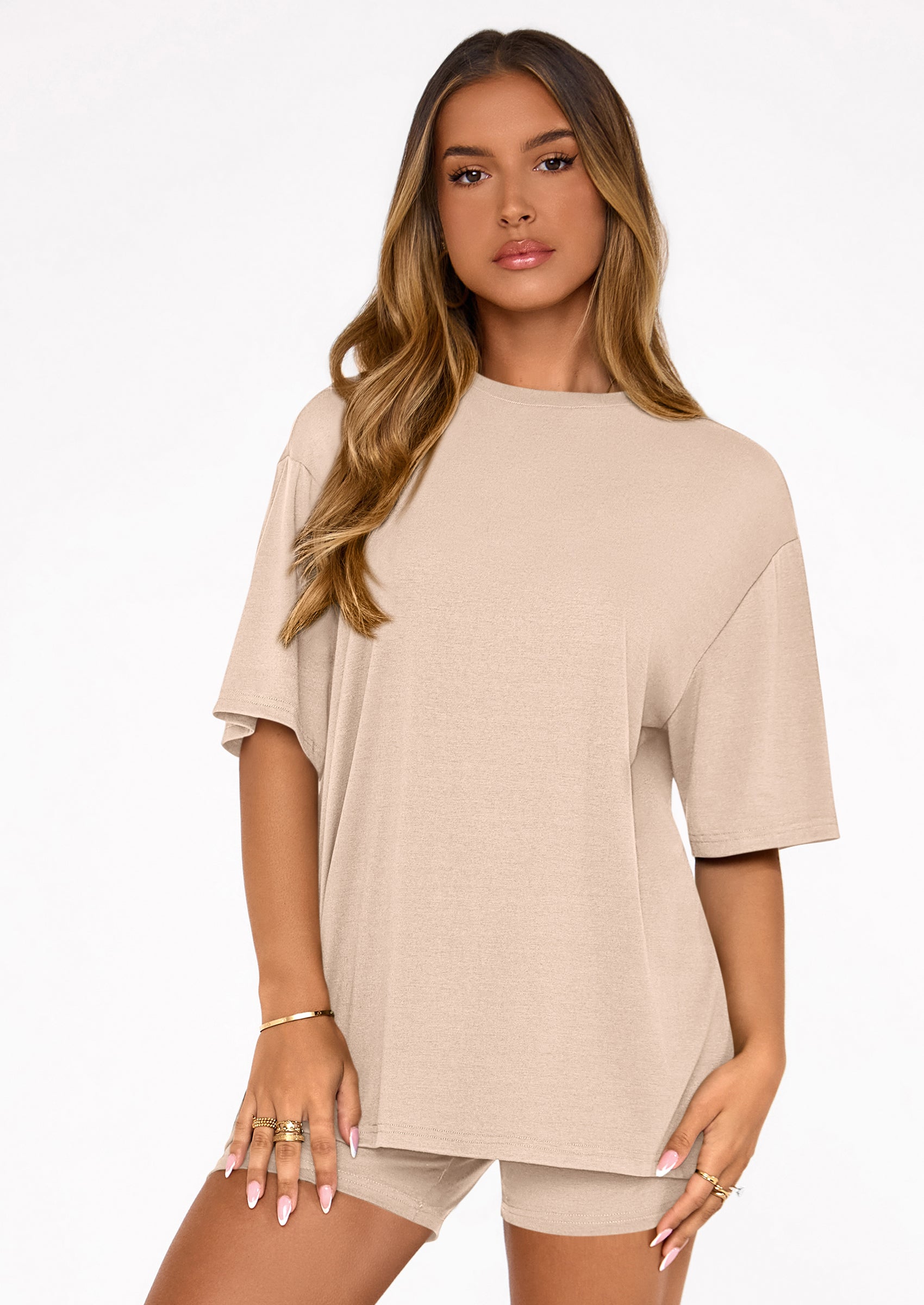 Osonn Women's Two Piece Matching Lounge Sets Summer Casual Tops Short Sleeve Shirts Shorts Travel Airport Outfits
