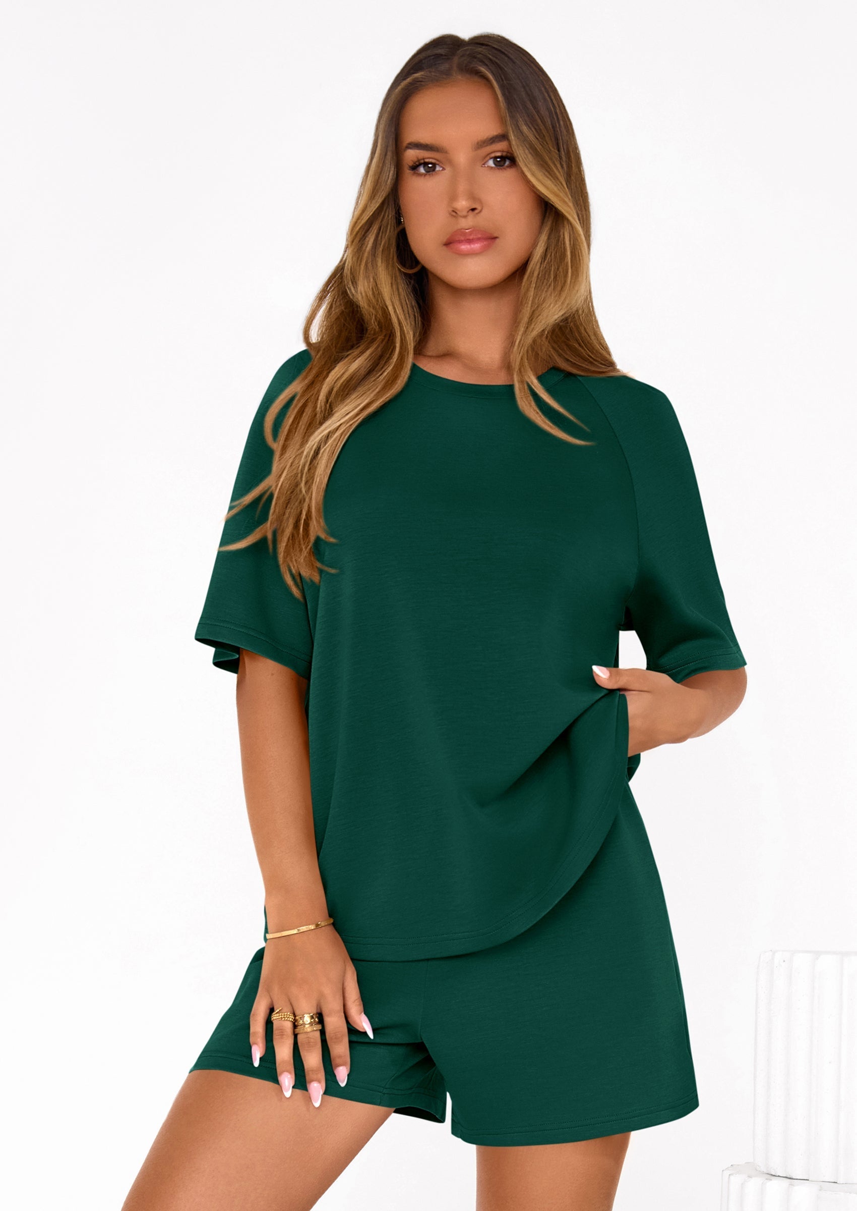 Osonn Women's 2 Piece Lounge Sets Short Sleeve Shirts Casual Tops Shorts Matching Clothing Summer Airport Outfits