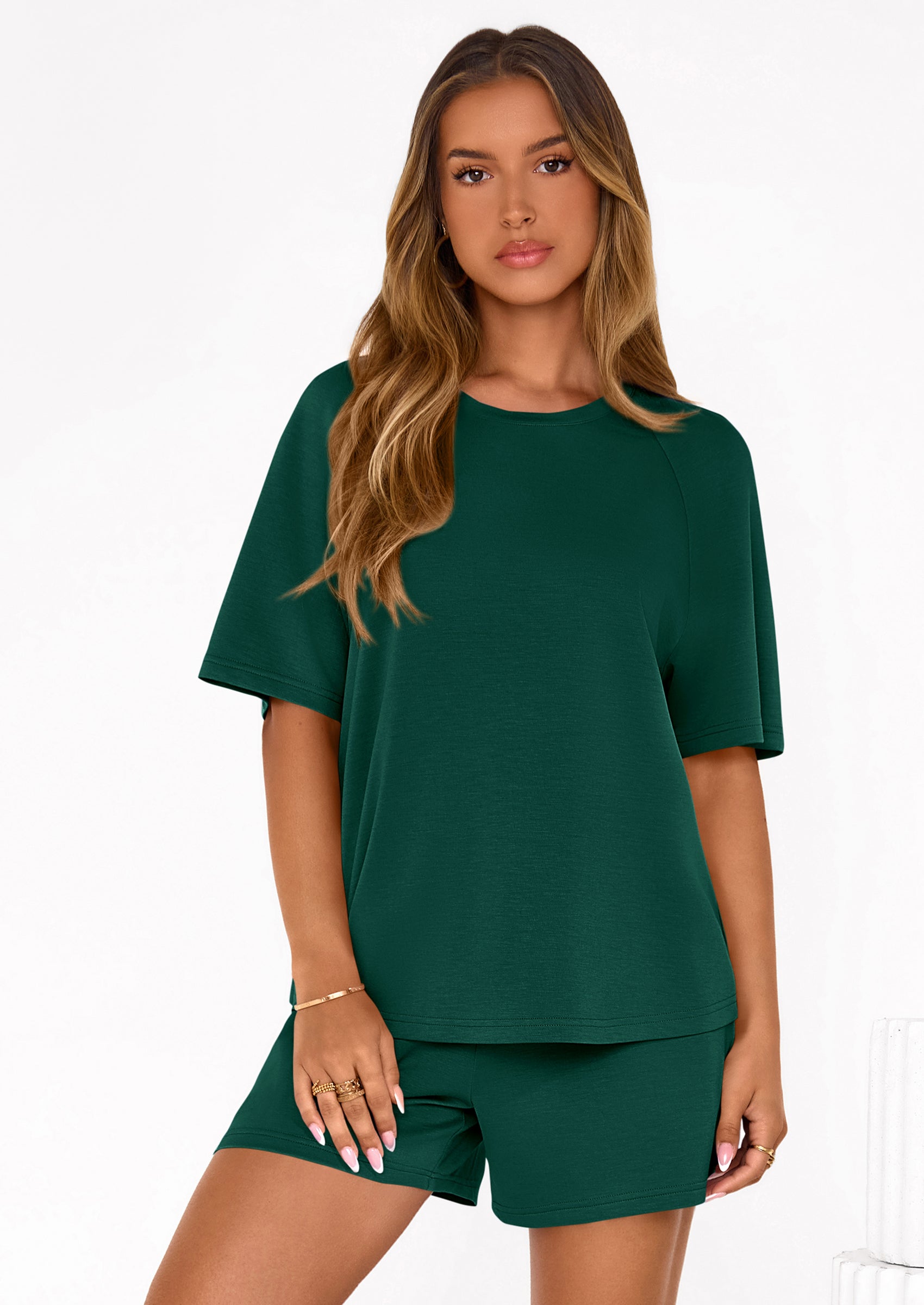 Osonn Women's 2 Piece Lounge Sets Short Sleeve Shirts Casual Tops Shorts Matching Clothing Summer Airport Outfits