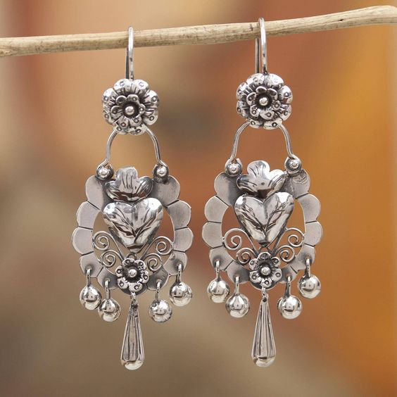 Silver Floral Chandelier Earrings — image 1